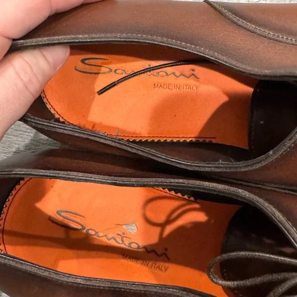 Santoni Darian polished brown leather Oxford shoes display picture 1